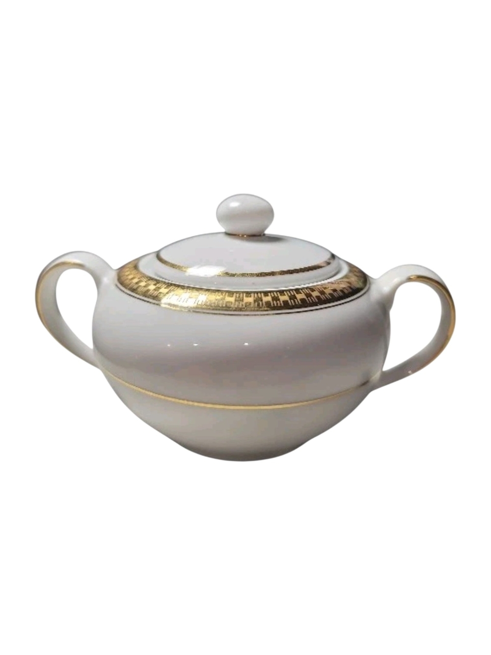 White Porcelain Sugar Bowl with Gold Banding